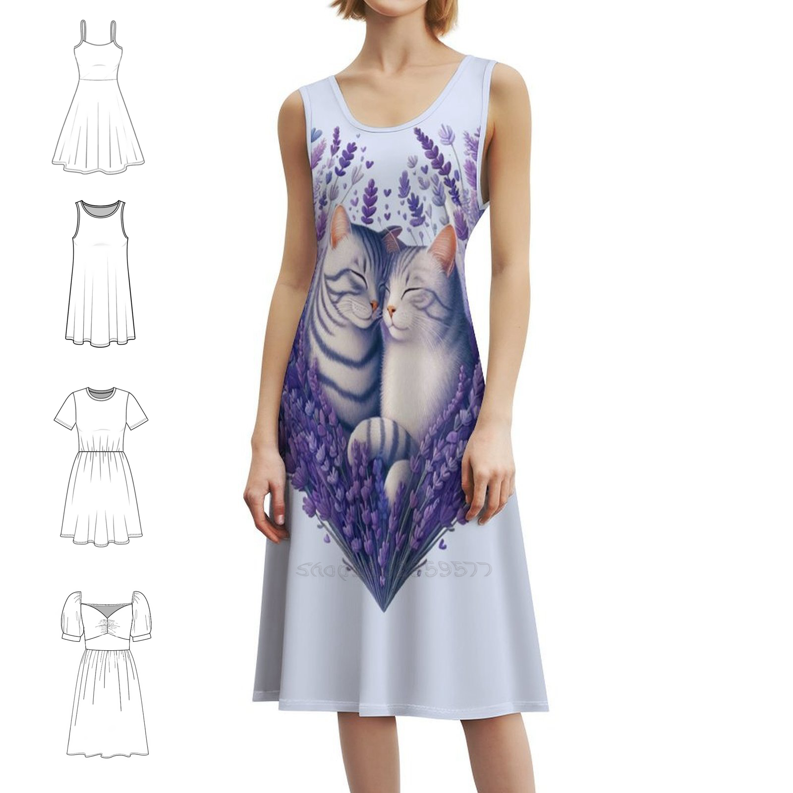 Summer Clothing Drawing - Lavender Flowers Happy Kittens Love Hearts