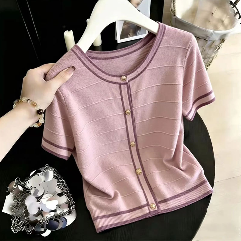 Summer Clothing Yarn - Women Clothing Short Sleeve Knitted Sweater