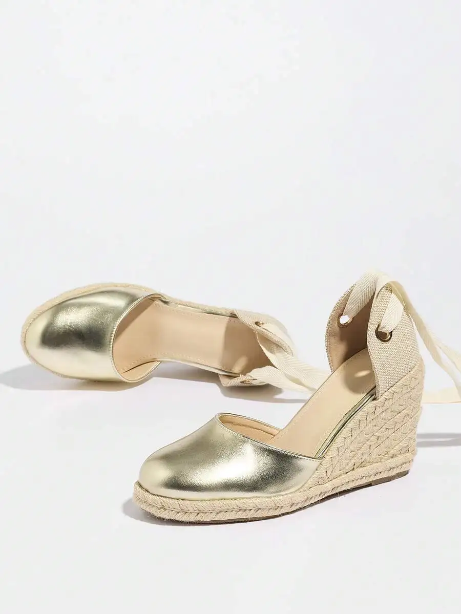 Espadrille Sandal Women - Metallic Cap Toe Espadrille Wedge Lace-Up