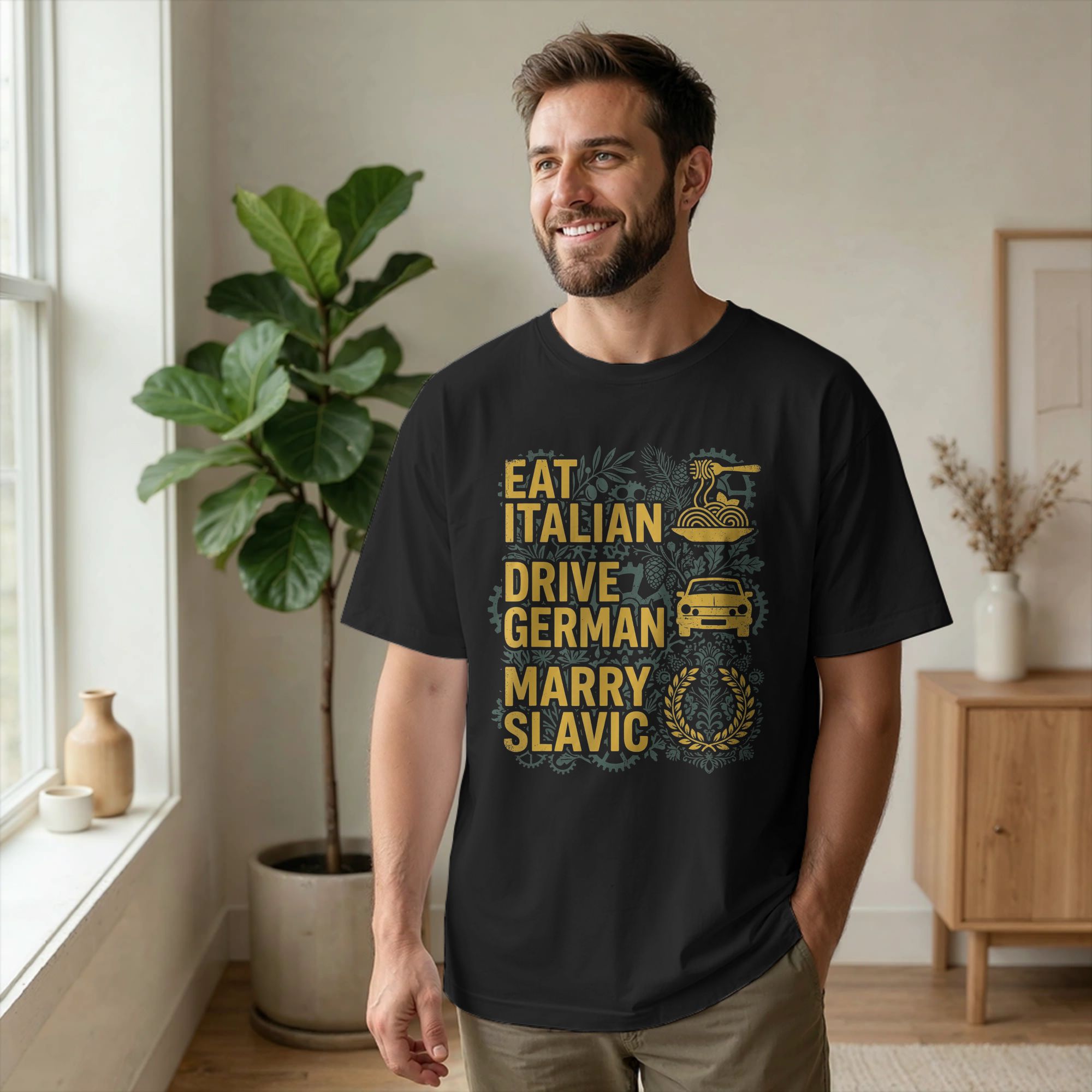 Men T-Shirt Eat Italian Drive  - Summer Clothing Quotes 리뷰 및 가격