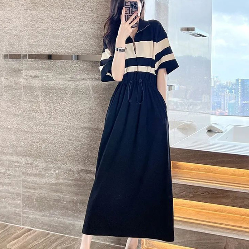 Fashion Lapel Zipper Shirring  - Summer Clothing Young Women 리뷰 및 가격