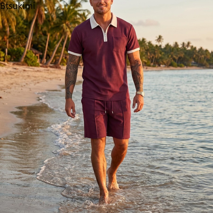 Mens Waffle Collar Polo Short  - Summer Clothing Wear 리뷰 및 가격