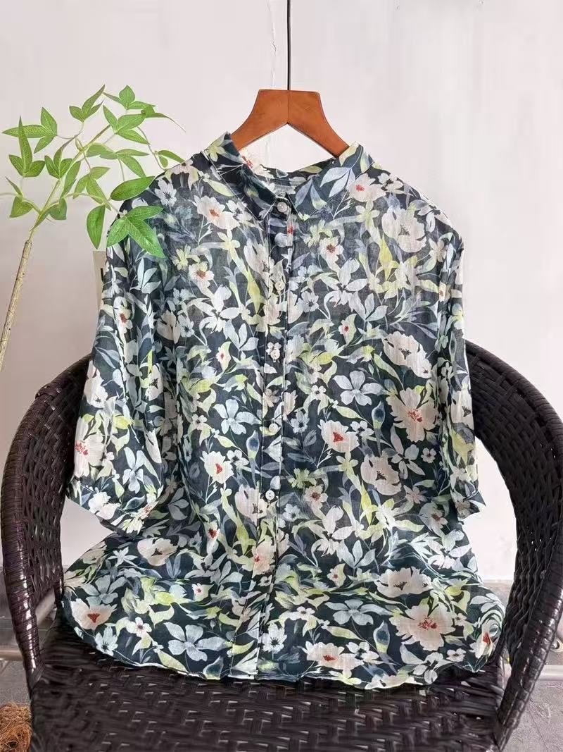 2026 Pure Ramie Print Shirt Wo - Summer Clothing For Japan 리뷰 및 가격