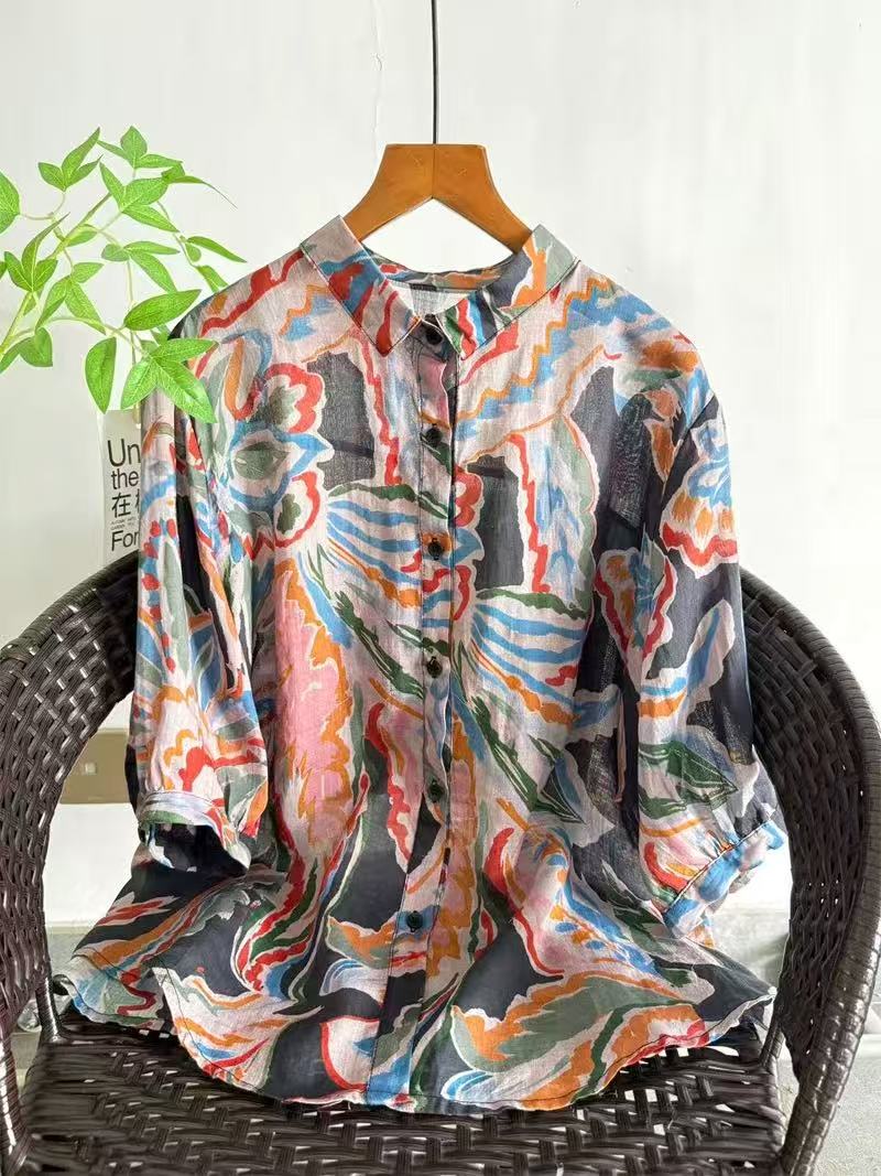 2026 Pure Ramie Print Shirt Wo - Summer Clothing For Japan 리뷰 및 가격